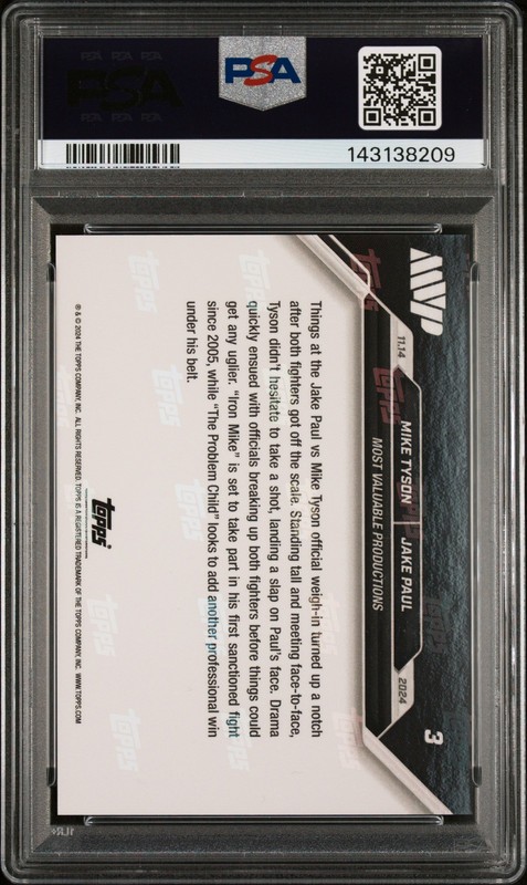 2024 TOPPS NOW BOXING #3 JAKE PAUL/MIKE TYSON PSA 10 view 2