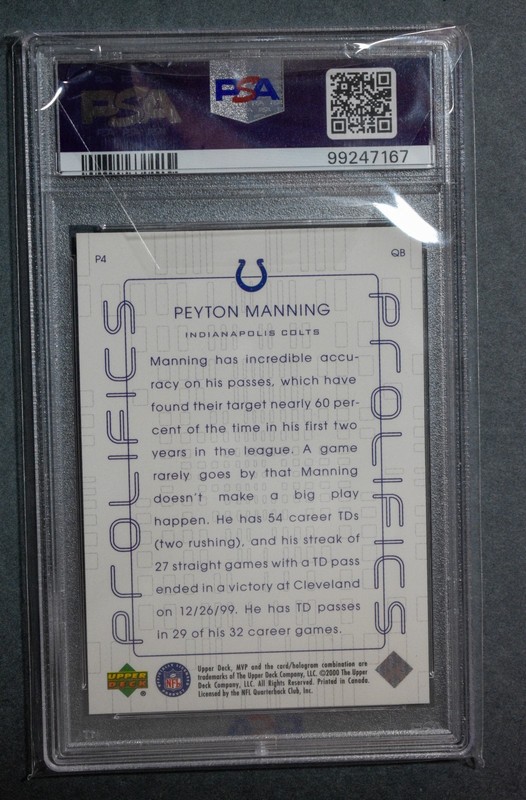 2000 Upper Deck MVP P4 PEYTON MANNING Prolifics PSA 9 Colts view 2