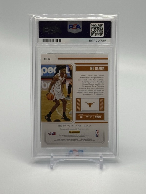 2018 Contenders Draft Picks MO BAMBA College Ticket Rookie AUTO - PSA 10 - TEXAS view 2
