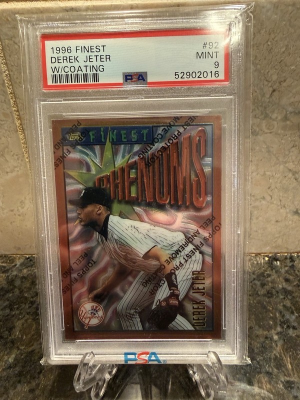 Topps 1996 Finest Phenoms Derek Jeter #92 W/Coating Yankees PSA 9