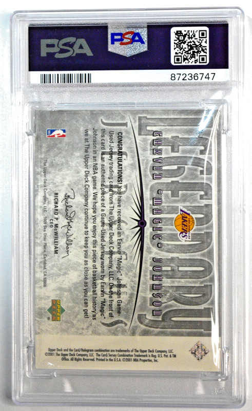 2000 UD Legendary Jerseys Magic Johnson #MA-J Game Used 2-Color PSA 10 Lakers view 2