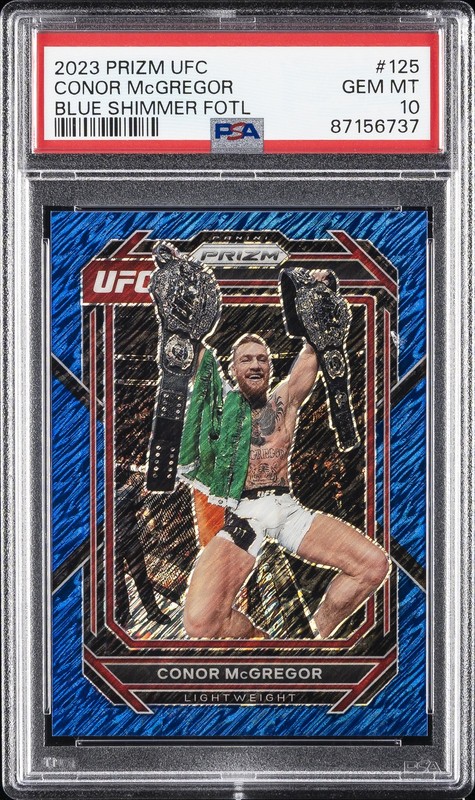 2023 PANINI PRIZM UFC BLUE SHIMMER FOTL #125 CONOR MCGREGOR 8/10 PSA 10