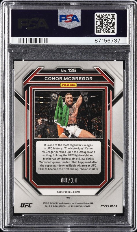 2023 PANINI PRIZM UFC BLUE SHIMMER FOTL #125 CONOR MCGREGOR 8/10 PSA 10 view 2