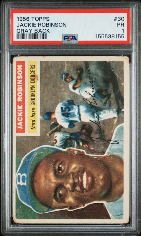 1956 TOPPS GRAY BACK #30 JACKIE ROBINSON PSA 1