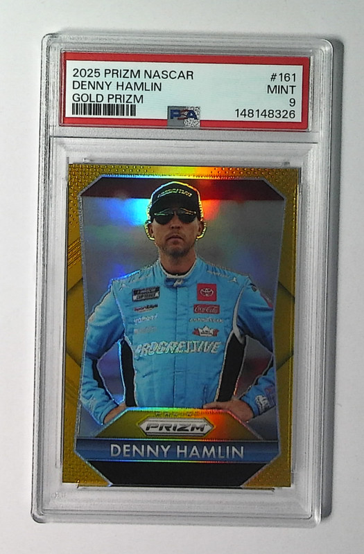 2025 Panini Prizm NASCAR Denny Hamlin #161 GOLD PRIZM /10 PSA 9