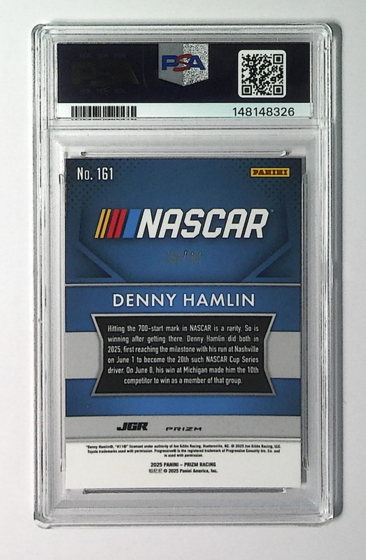 2025 Panini Prizm NASCAR Denny Hamlin #161 GOLD PRIZM /10 PSA 9 view 2
