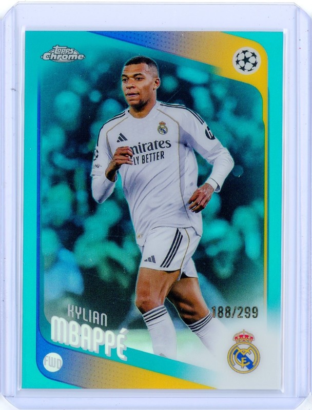 2025-26 Topps Chrome UEFA UCC KYLIAN MBAPPE Teal Refractor 188/299