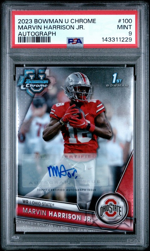 2023 BOWMAN UNIVERSITY CHROME AUTO #100 MARVIN HARRISON JR. PSA 9