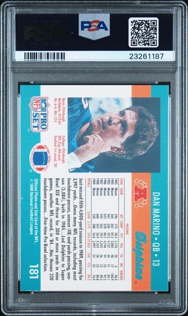 1990 Pro Set #181 Dan Marino Card PSA 10 RARE Low Pop 47 HOF Miami Dolphins GOAT view 2