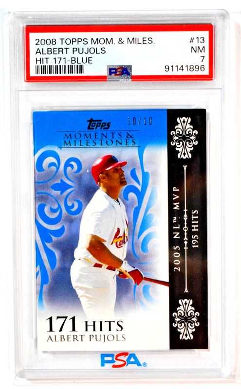 2008 Topps Moments & Milestones #13 Albert Pujols Hit 171-Blue /10 SSP PSA 7