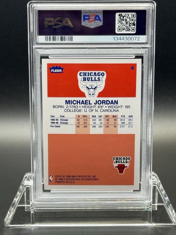 1996 NBA Fleer Premier - Michael Jordan - Bulls - Decade of Excellence - PSA 10 view 2