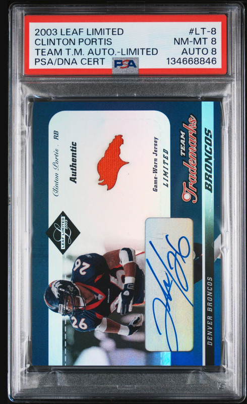 2003 Leaf Limited Clinton Portis Patch Auto /25 PSA 8/8 Game Worn Broncos