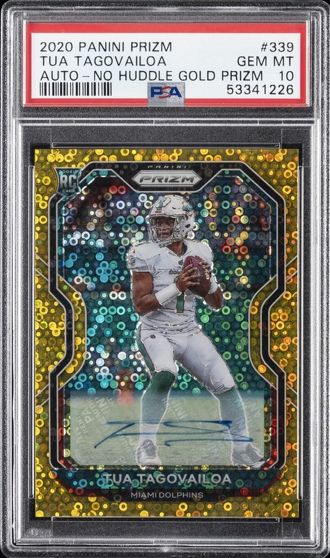 2020 PANINI PRIZM AUTO-NO HUDDLE GOLD PRIZM TUA TAGOVAILOA ROOKIE RC 2/10 PSA 10