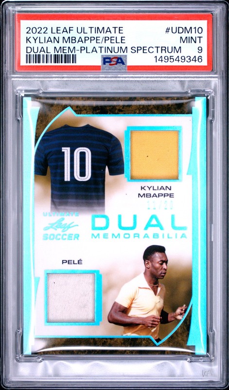 2022 LEAF ULTIMATE ULTIMATE DUAL MEM PLATNIUM KYLIAN MBAPPE/PELE 11/20 PSA 9