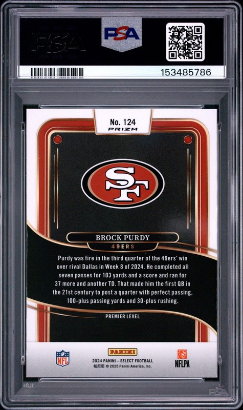 2024 PANINI SELECT BLACK & RED SHOCK #124 BROCK PURDY PSA 9 view 2