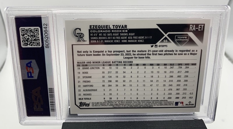 2023 Topps Chrome Ezequiel Tovar RC Auto PSA 10 Colorado Rockies  view 2