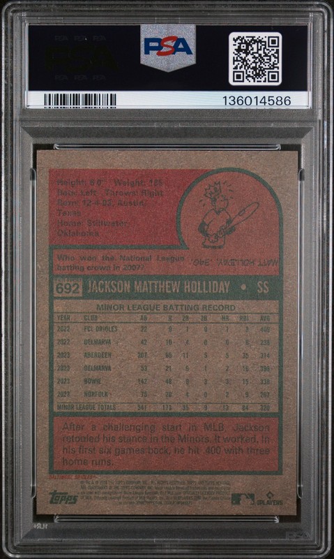 2024 TOPPS HERITAGE WHITE BORDER #692 JACKSON HOLLIDAY PSA 10 view 2