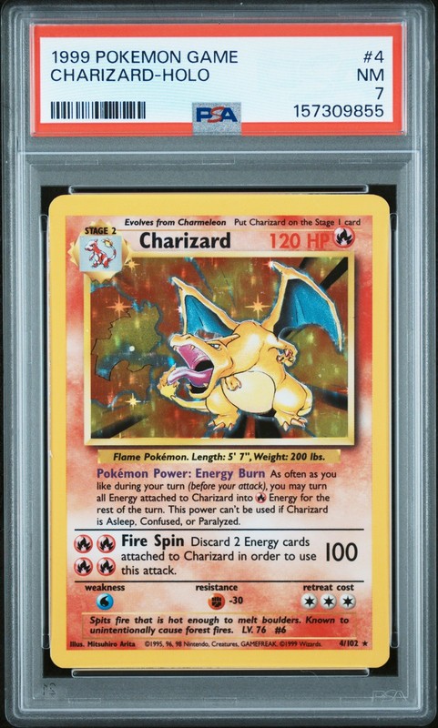 1999 POKEMON BASE SET UNLIMITED #4 CHARIZARD-HOLO PSA 7