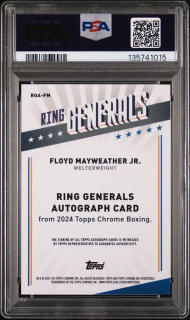 2024 Topps Chrome Boxing Floyd Mayweather Jr. Ring Generals Auto Gold /50 PSA 10 view 2