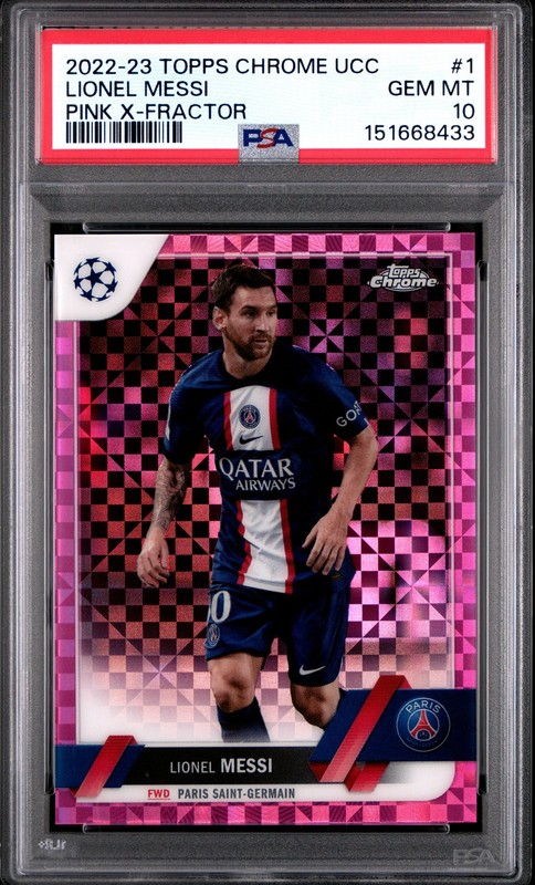 2022-23 TOPPS CHROME UEFA CLUB COMPETITIONS #1 LIONEL MESSI 119/250 PSA 10
