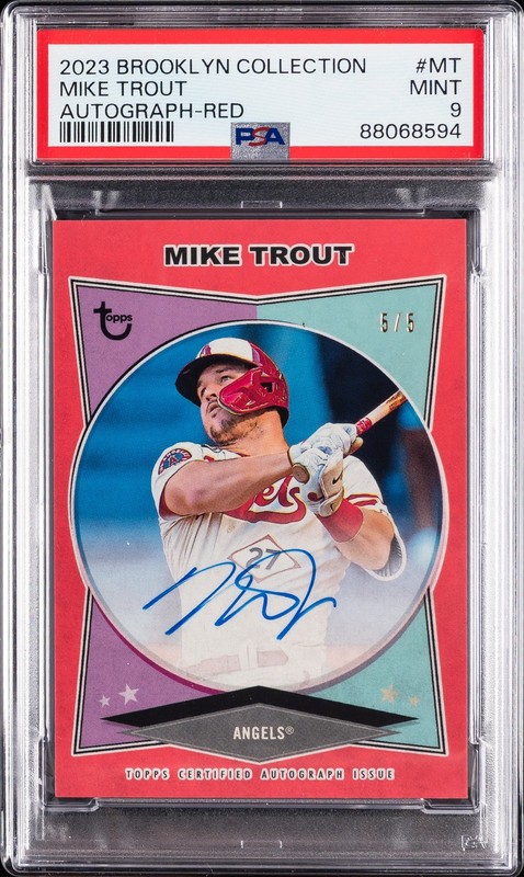 2023 TOPPS BROOKLYN COLLECTION AUTO RED #MT MIKE TROUT 5/5 PSA 9