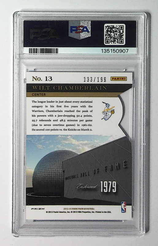 2013 Panini Prizm Wilt Chamberlain Hall Monitors LIGHT BLUE D/C /199 POP 5 PSA 9 view 2