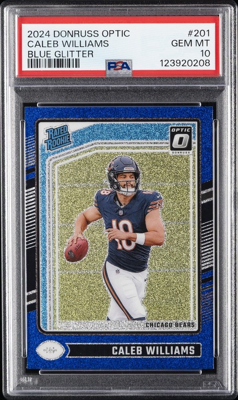 2024 PANINI DONRUSS OPTIC BLUE GLITTER #201 CALEB WILLIAMS PSA 10