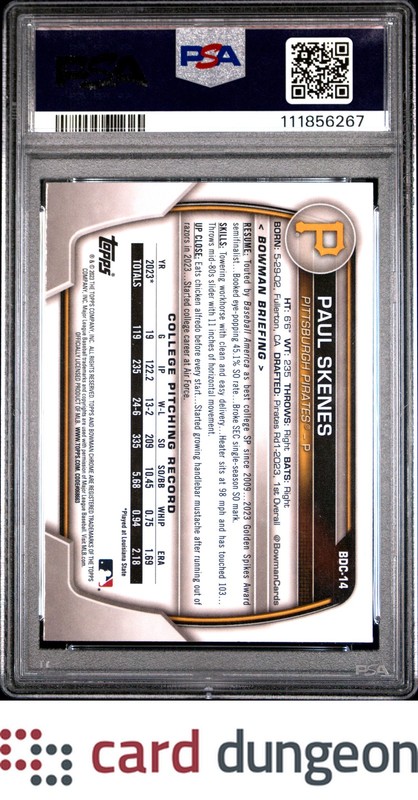 Paul Skenes 2023 Bowman Draft #BDC14 Chrome - 111856267 PSA 10 view 2