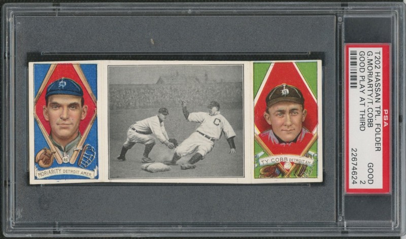 T202 Hassan 🔥 TY COBB 🔥  w/ George Moriarity 'Good Play at Third' 🔥 PSA 2