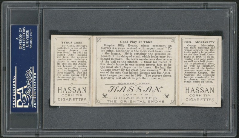 T202 Hassan 🔥 TY COBB 🔥  w/ George Moriarity 'Good Play at Third' 🔥 PSA 2 view 2