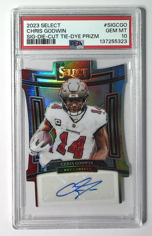 2023 Panini Select Chris Godwin Signatures Die Cut Tie Dye Prizm Auto /25 PSA 10