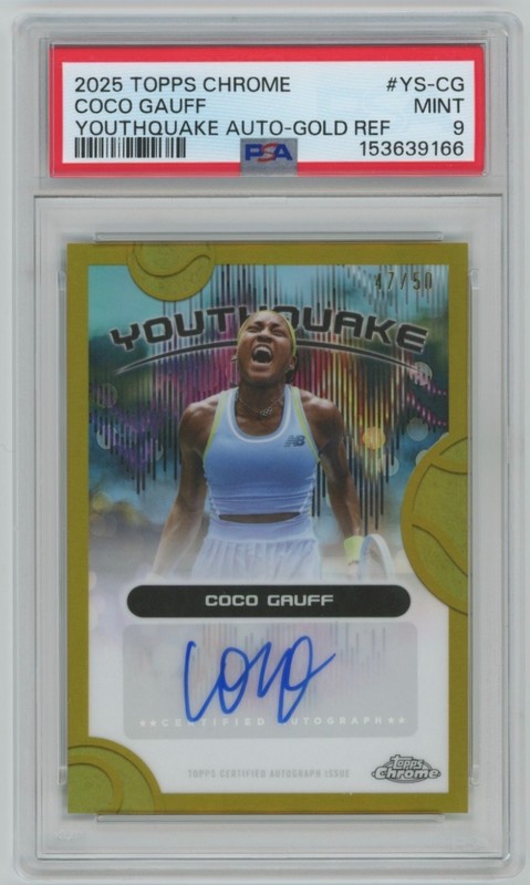 2025 Topps Chrome Youthquake Coco Gauff Auto /50 Gold Refractor PSA 9 Autograph