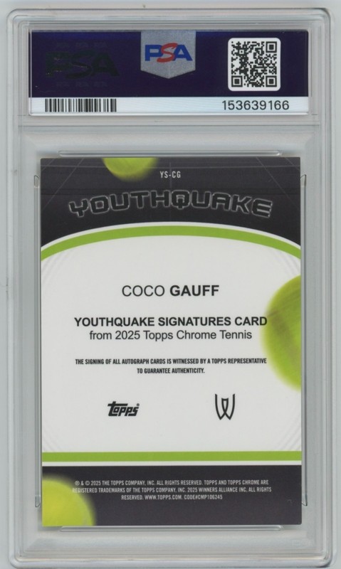 2025 Topps Chrome Youthquake Coco Gauff Auto /50 Gold Refractor PSA 9 Autograph view 2