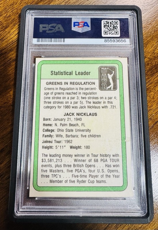 1981 Donruss Stat Leader Jack Nicklaus Auto Signed Rookie Card PSA/DNA view 2