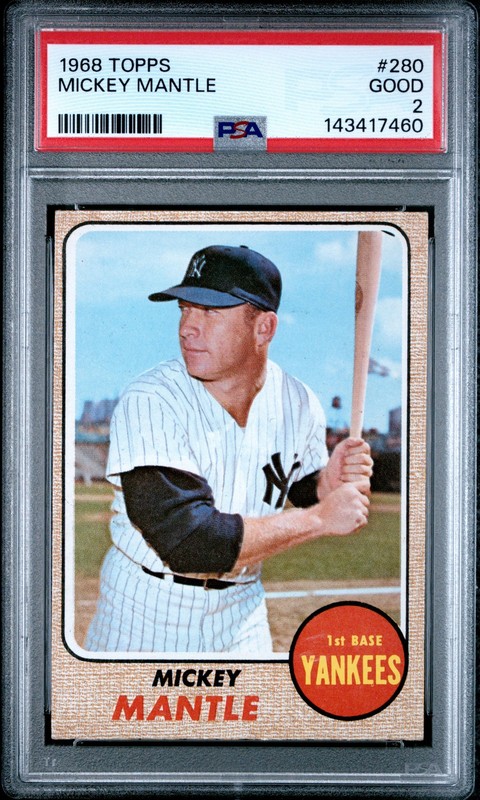 1968 TOPPS #280 MICKEY MANTLE PSA 2