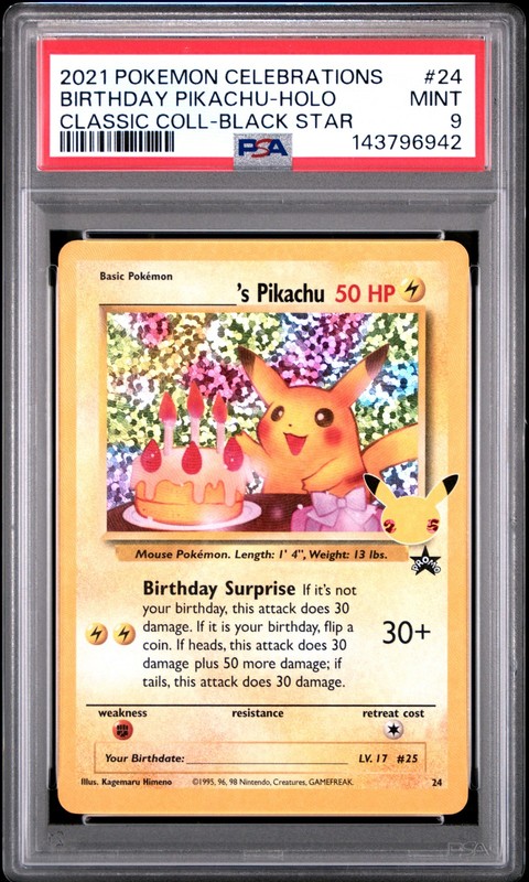 2021 POKEMON CELEBRATIONS CLASSIC COLLECTION #24 BIRTHDAY PIKACHU-HOLO PSA 9