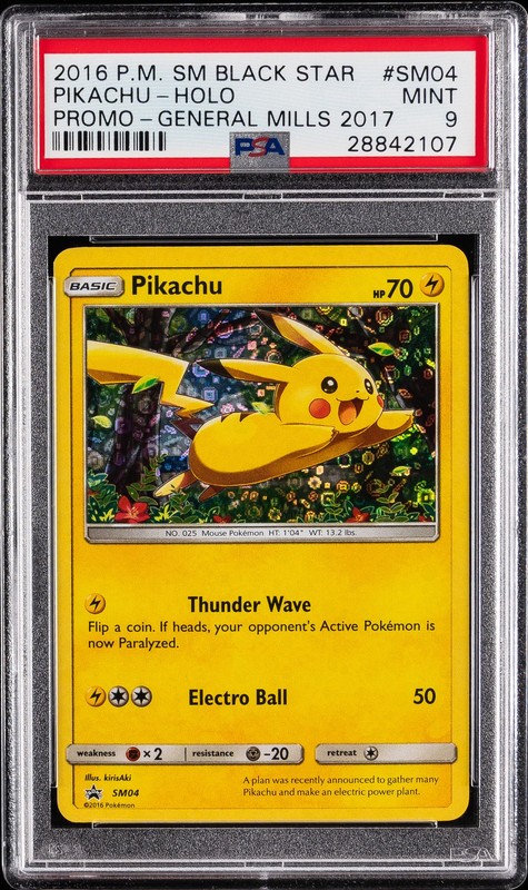 2016 POKEMON SM BLACK STAR PROMO GENERAL MILLS 2017 #SM04 PIKACHU-HOLO PSA 9
