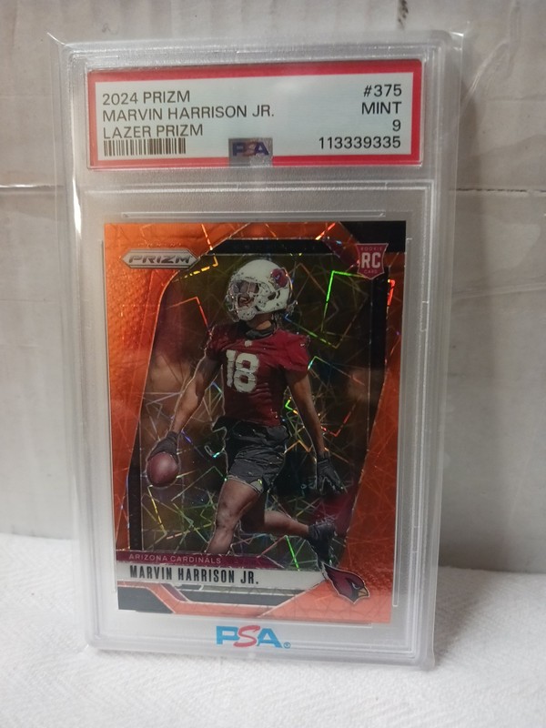 2024 Panini Prizm Orange Lazerprizm Holographic Marvin Harrison Jr. PSA9 #375 RC