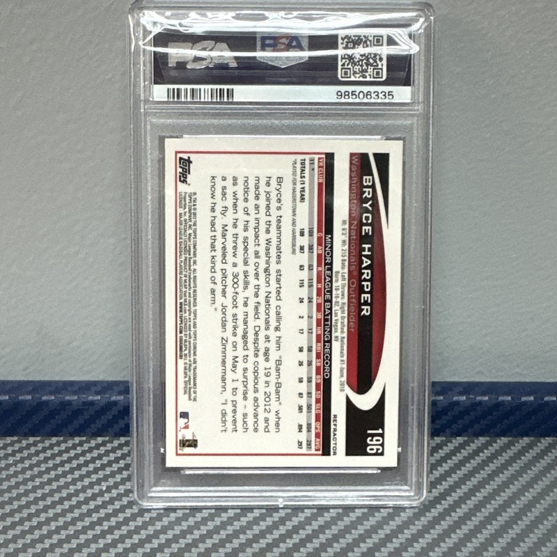 PSA 9 mint 2012 TOPPS CHROME #196 BRYCE HARPER REFRACTOR RC 🔥 view 2