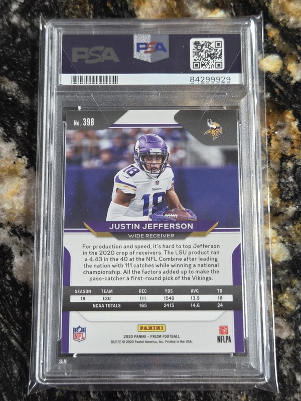 2020 Justin Jefferson RC #398 Panini Prizm PSA 10 Gem Mint! view 2