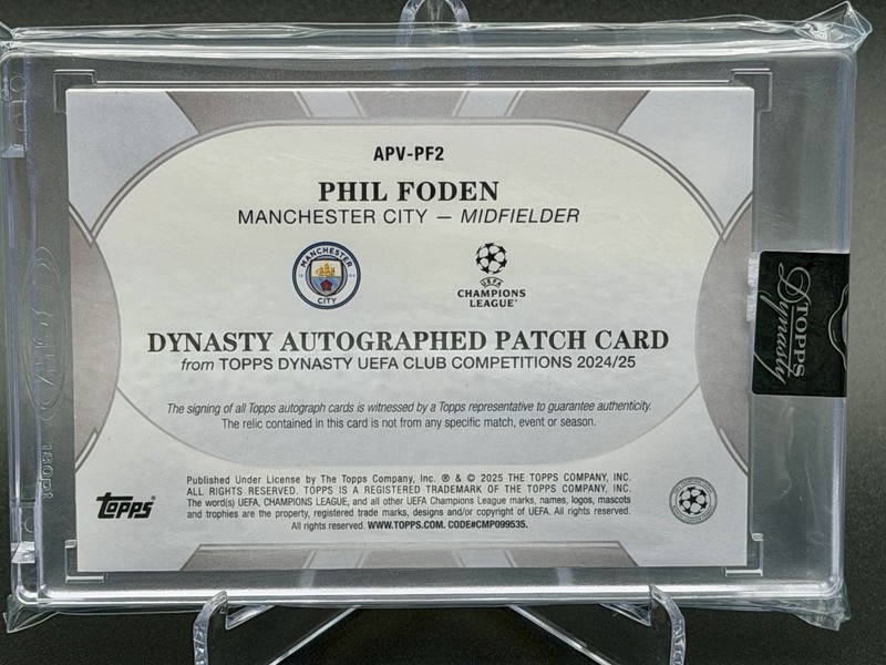 2024-25 Topps Dynasty UCC UCL Phil Foden /5 Black Game Used On Card Auto Sealed view 2