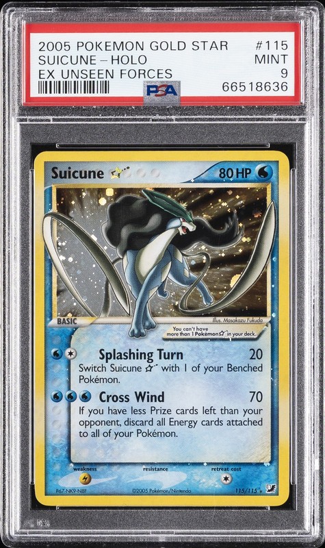 2005 POKEMON EX UNSEEN FORCES GOLD STAR #115 SUICUNE-HOLO PSA 9