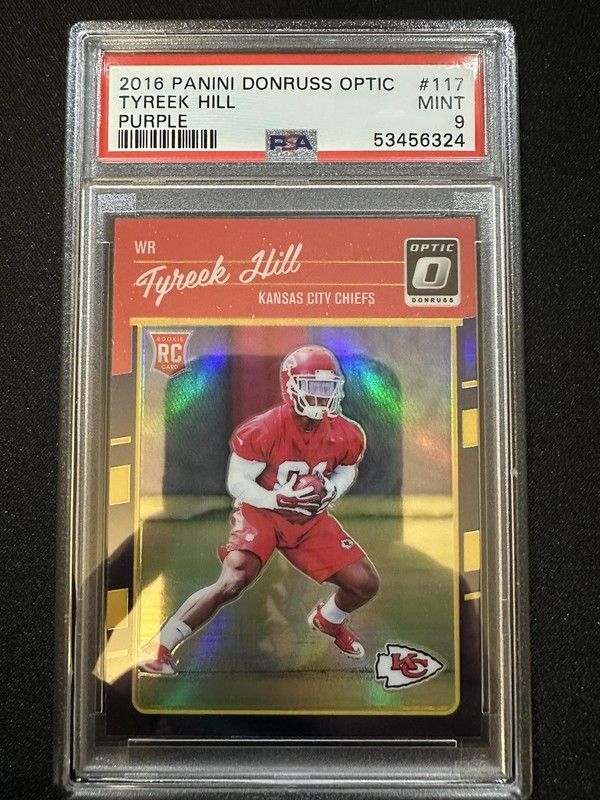Tyreek Hill RC Rookie Card 2016 Panini Donruss Optic #117 Purple PSA 9 Chiefs