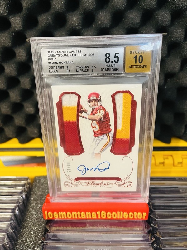 Joe Montana Flawless Ruby Patch Game Used Auto view 2