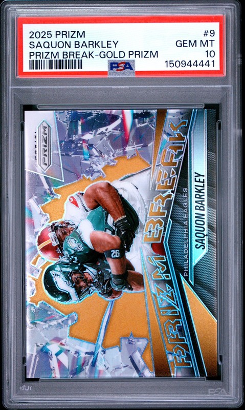 2025 PANINI PRIZM PRIZM BREAK GOLD PRIZM #9 SAQUON BARKLEY 10/10 PSA 10
