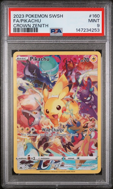 2023 POKEMON SWORD & SHIELD CROWN ZENITH #160 FULL ART/PIKACHU PSA 9