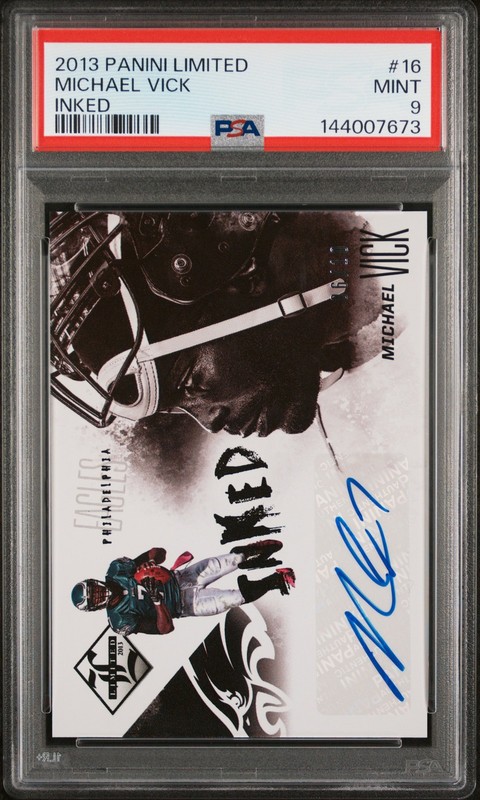 2013 PANINI LIMITED INKED #16 MICHAEL VICK 6/10 PSA 9 AUTO