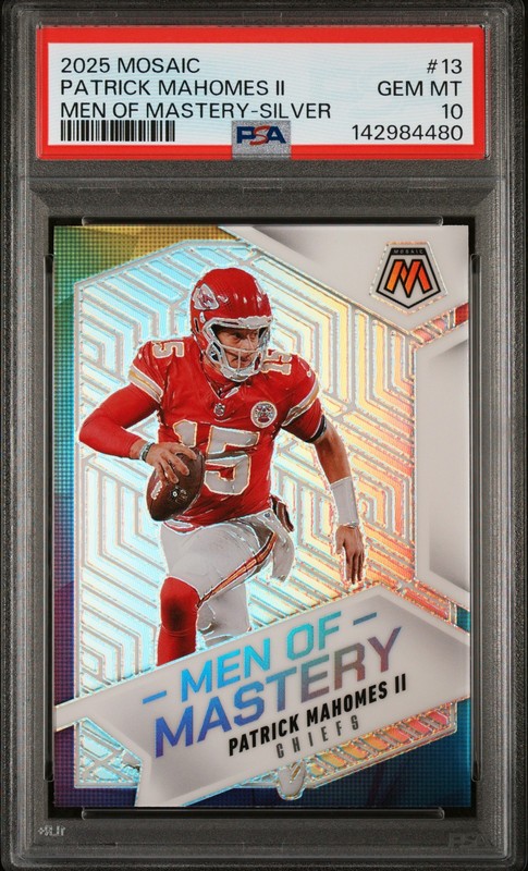 2025 PANINI MOSAIC MEN OF MASTERY SILVER #13 PATRICK MAHOMES II PSA 10