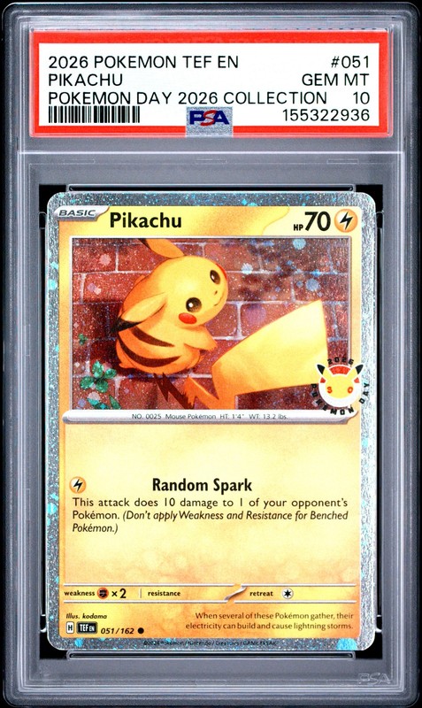 2026 POKEMON TEF EN-TEMPORAL FORCES POKEMON DAY 2026 COLLECTION PIKACHU PSA 10