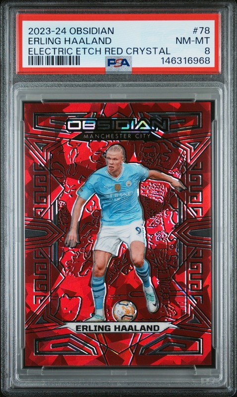 2023 PANINI OBSIDIAN ELECTRIC ETCH RED CRYSTAL #78 ERLING HAALAND 5/30 PSA 8